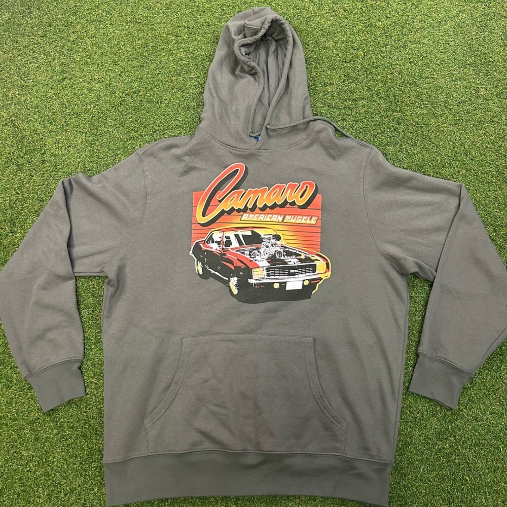 Chevrolet Camaro American Muscle Graphic Hoodie Charcoal Gray Mens Large RS Car